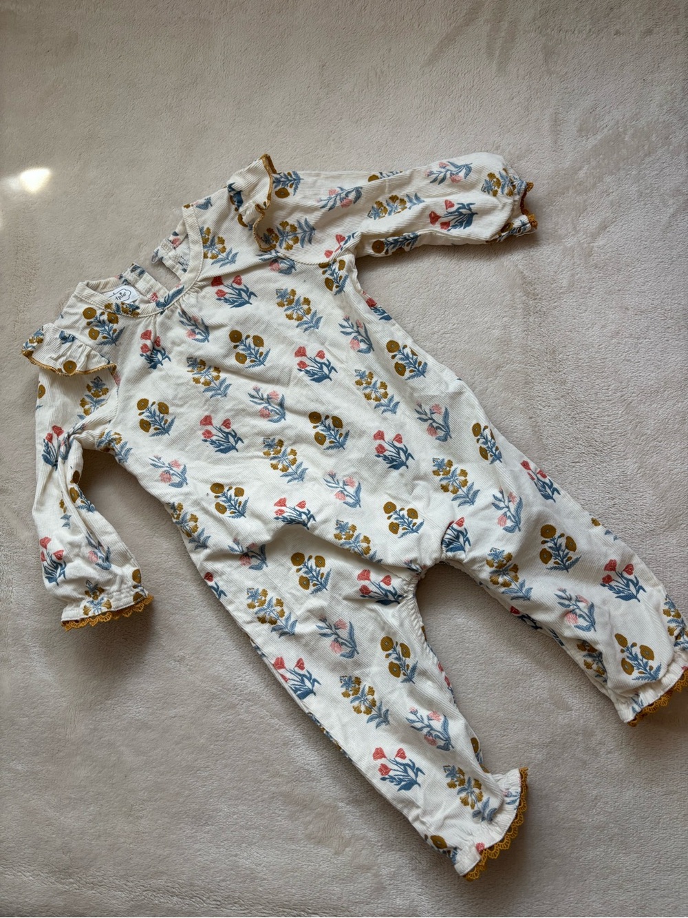 Mud Pie Baby Girl Fall Floral Corduroy Ruffle Romper Jumpsuit One-Piece 3-6 mo
